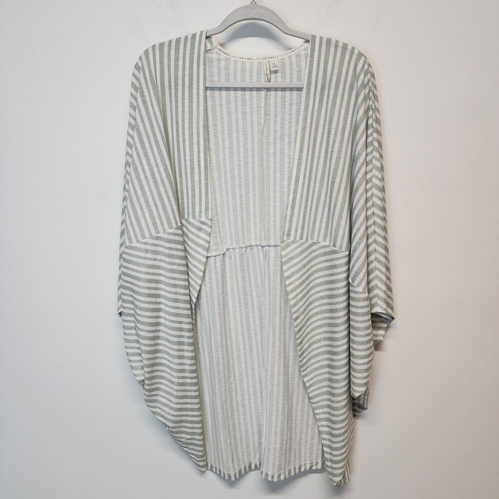 Live Well Kimono Longline Cardigan Size XL Green Stripe Dolman Sleeve Open Boho